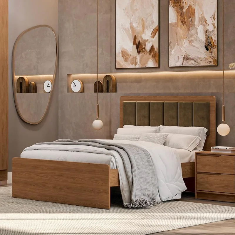 Cama de Casal Kappesberg Ibiza com Cabeceira e 146cm de largura - Canela