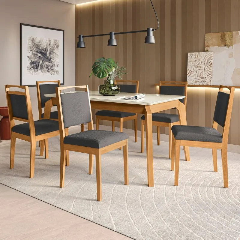 Conjunto Sala de Jantar Petra Kappesberg em Madeira Maciça com 6 Cadeiras Boucle Chumbo