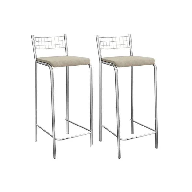 Banqueta Sala de Jantar Gênova 2B705CR Aço Kit 2 Un Cromado/Linho Bege Fendi - Kappesberg