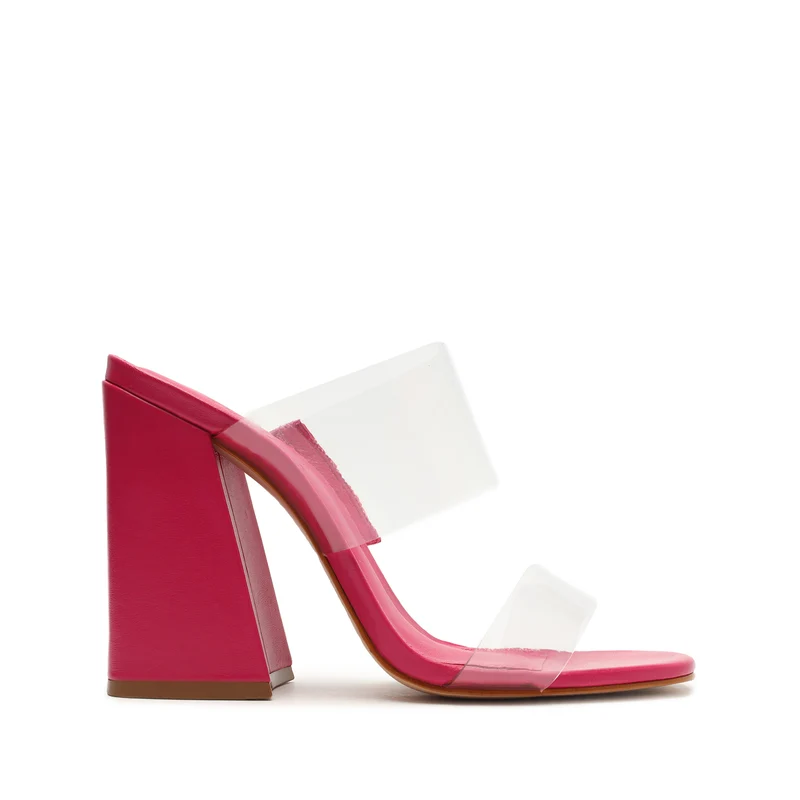 Victorie High Block Sandal 5 / Hot Pink / Vinyl & Nappa Leather