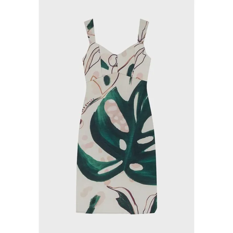 Vestido Midi Lunender Em Malha Crepe Estampado Verde