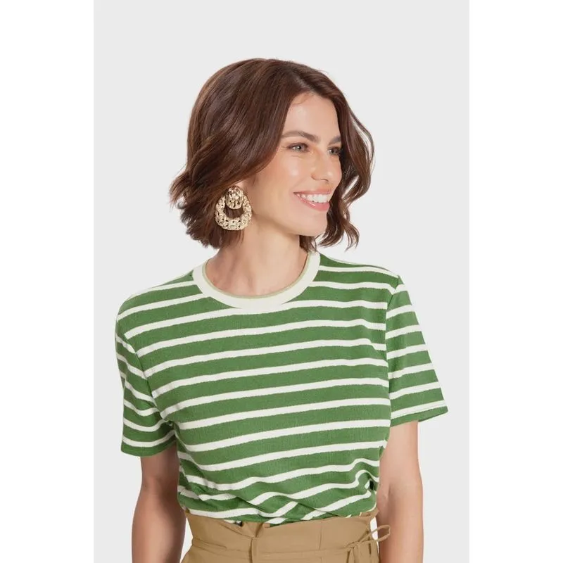 Blusa Listrada Lunender Malha Vicenza Bege