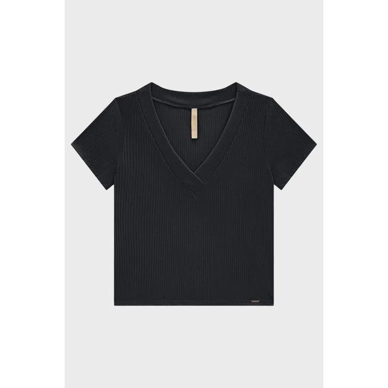 Blusa Cropped Lunender Canelada Preto