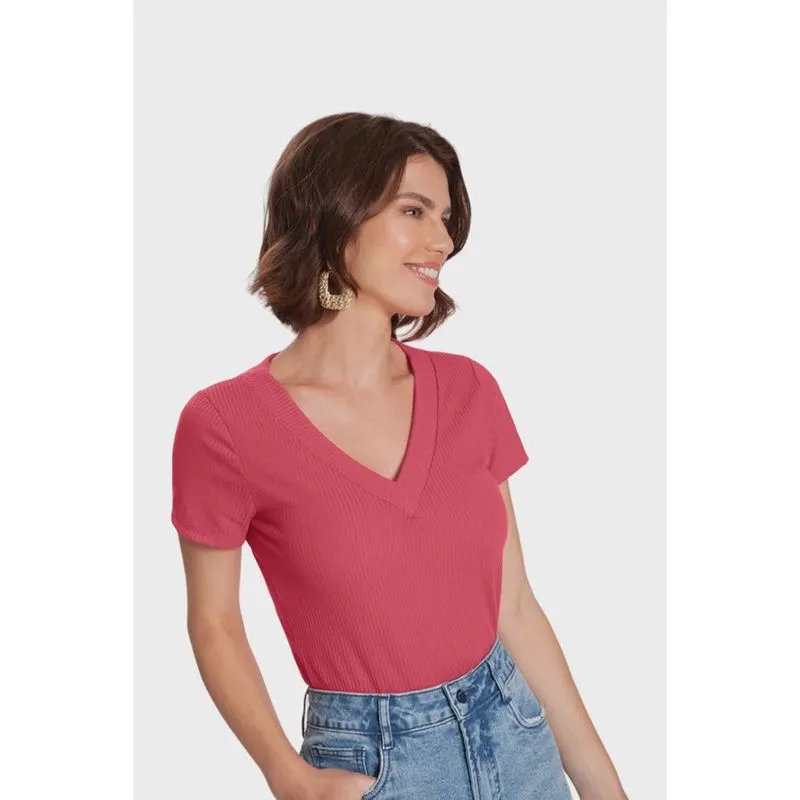 Blusa Cropped Lunender Canelada Rosa