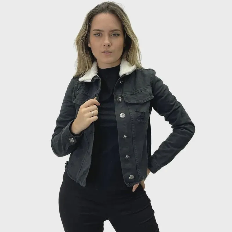 Jaqueta Malwee Cropped em Sarja Feminina