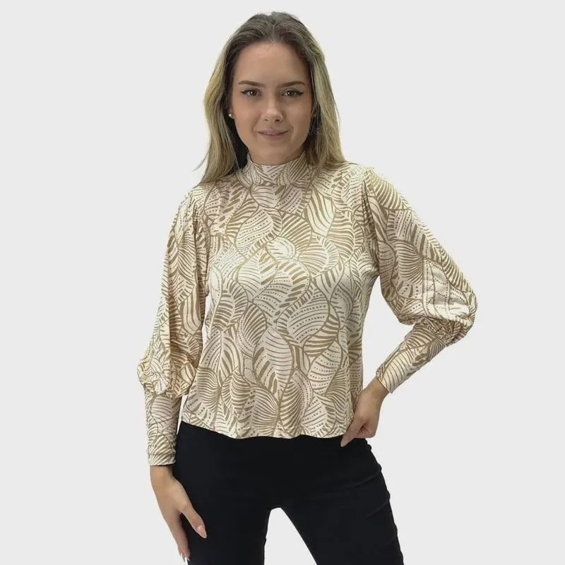 Blusa Malwee Manga Longa Gola Alta
