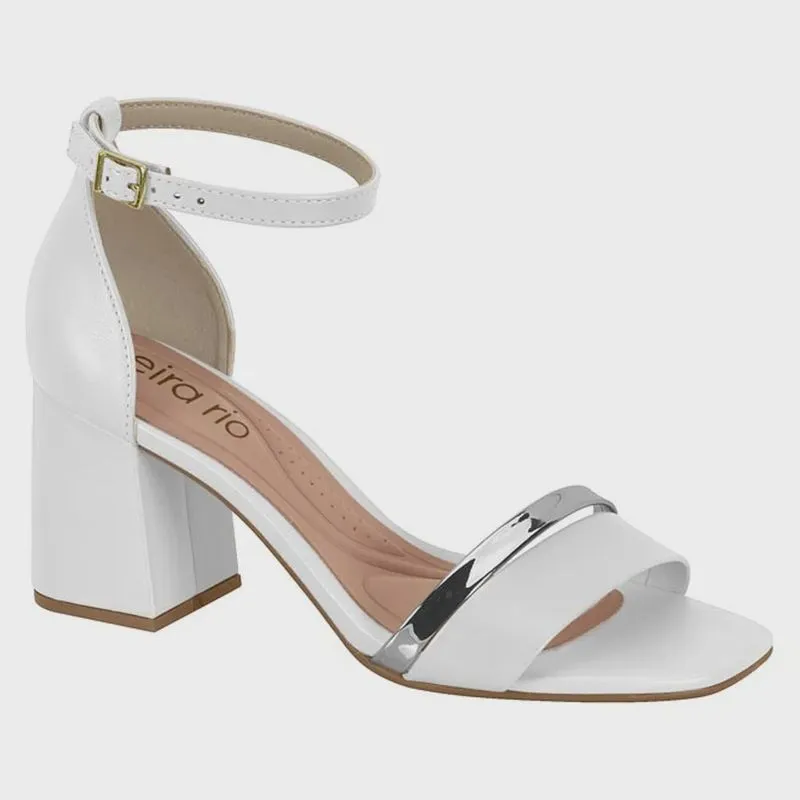 Sandália Feminina Salto Grosso Branco Prata Beira Rio 8436.216