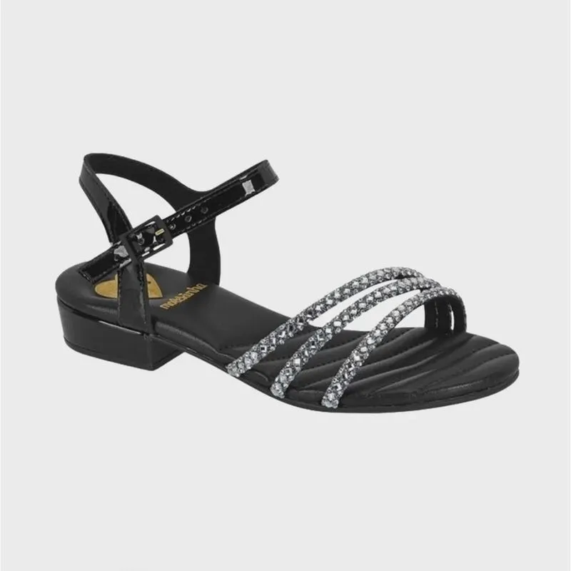 Molekinha Sandalia Verniz Tira Cristal Preto