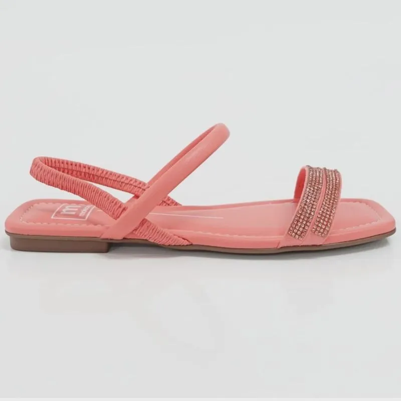 Sandália Moleca Rasteira Strass Feminina Coral