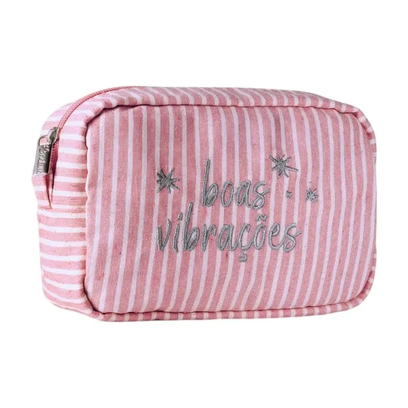 Nécessaire Rosa Bordada Em Lurex Prata Boas Vibrações 18Cx7Lx12A Natura