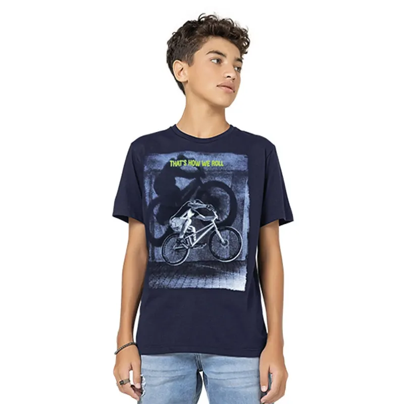 Camiseta Meninos Manga Curta Bike Azul Marinho Lemon
