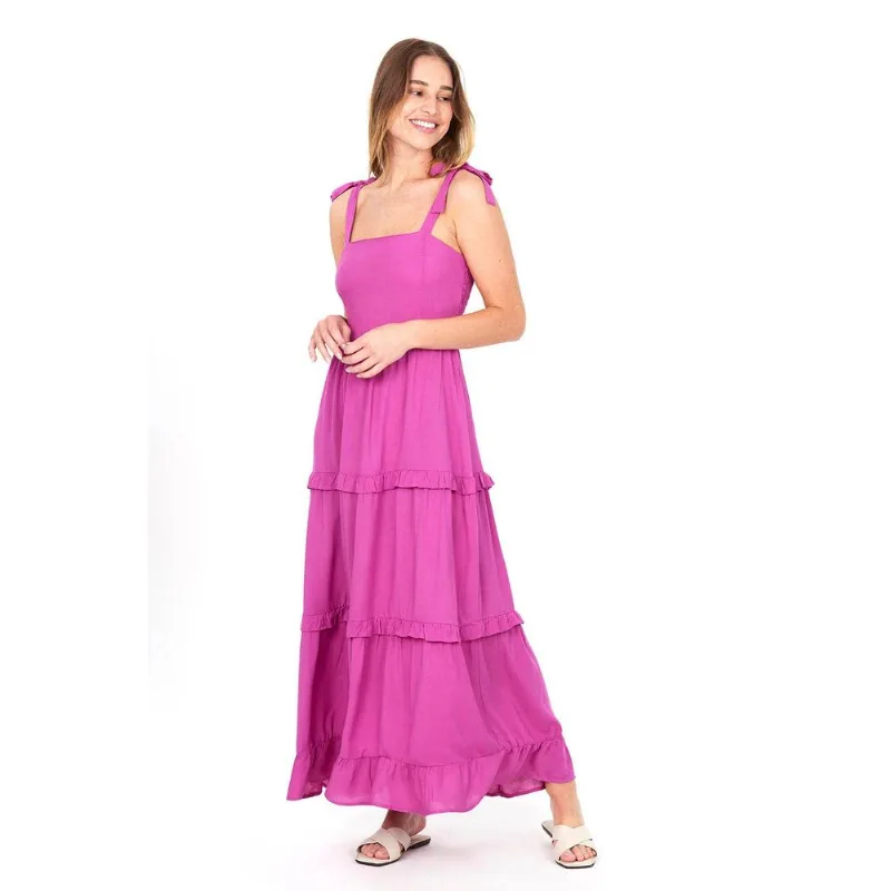 Vestido Feminino Longo Amarração Alça Polo Wear Roxo Médio G