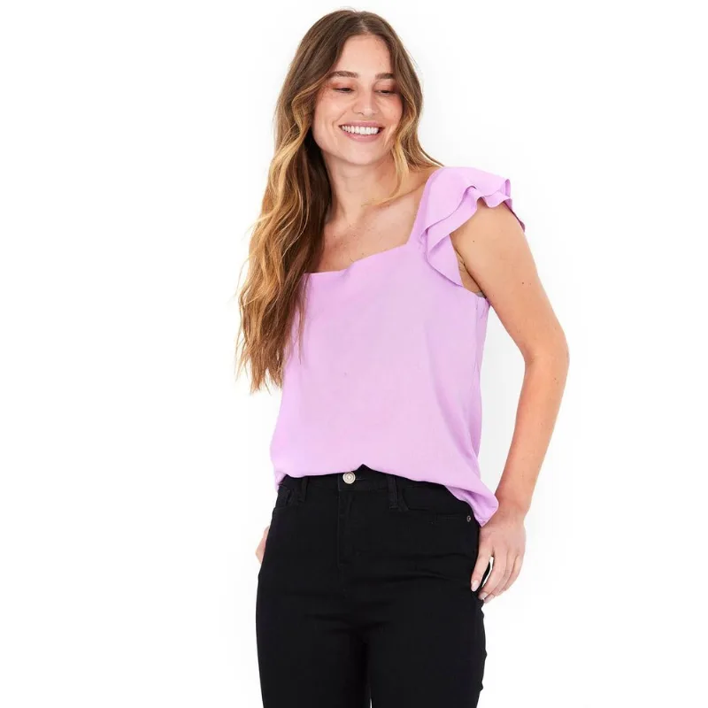 Blusa Feminina Viscose Babados Polo Wear Roxo Claro G