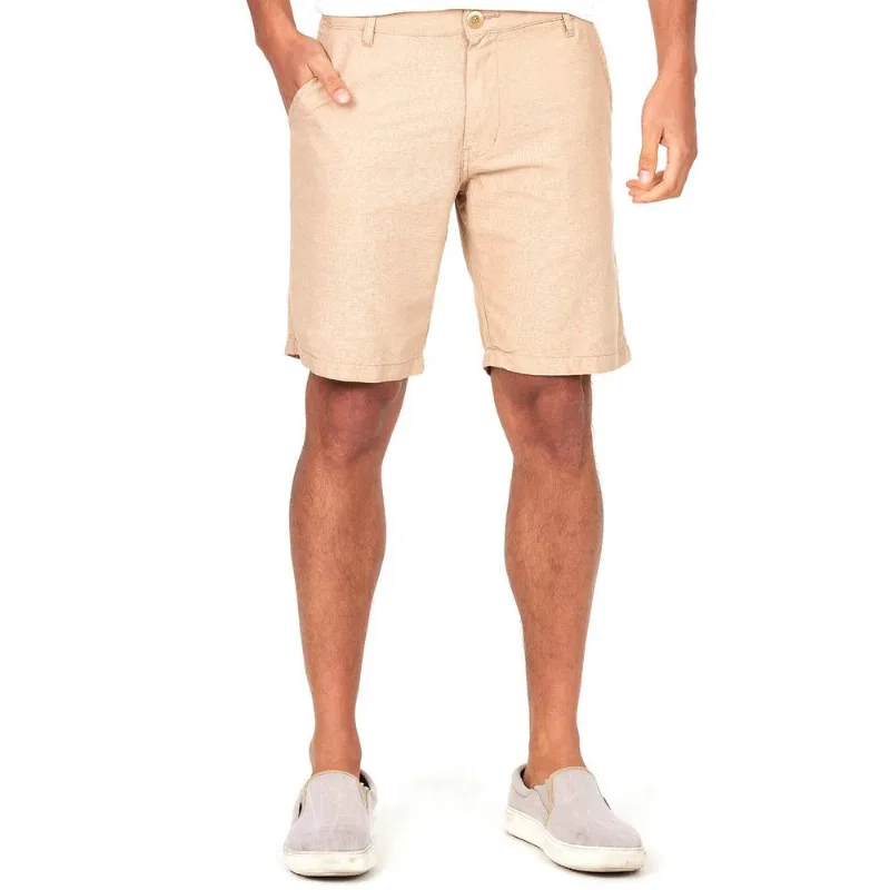 Bermuda Masculina Viscolinho Liso Polo Wear Bege Médio G1
