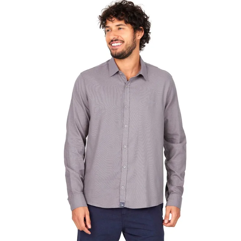 Camisa Masculina Viscolinho Color Polo Wear Cinza Claro G1