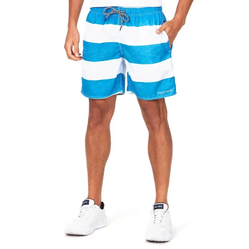Short Volei Masculino Listrado Polo Wear Azul Escuro M