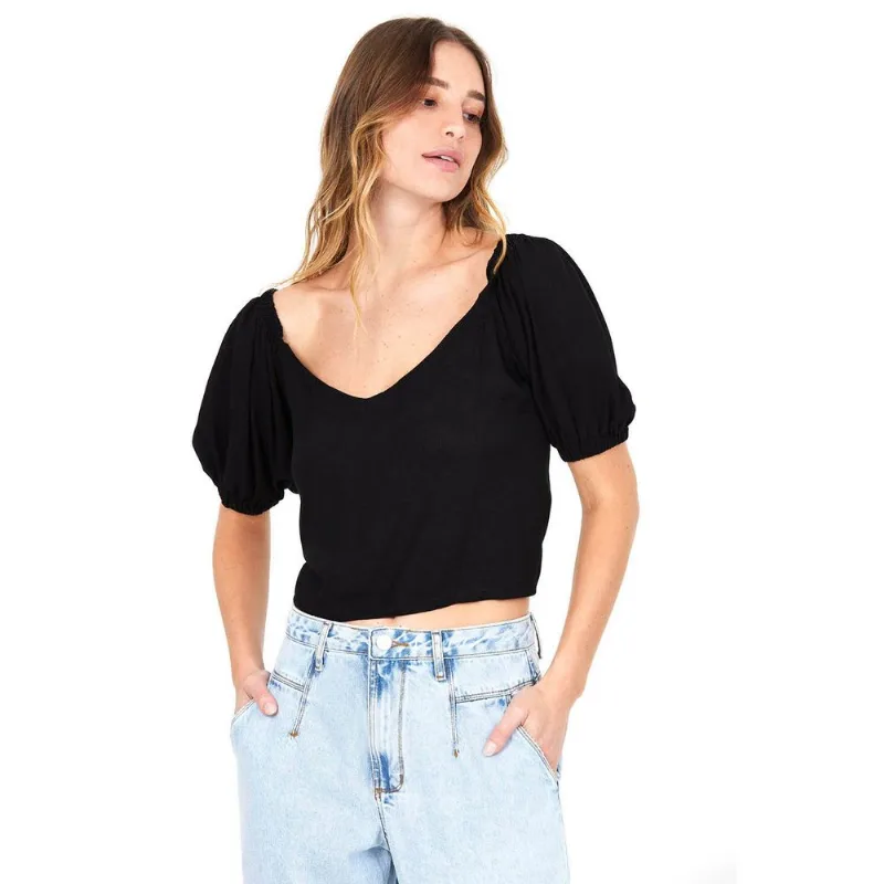 Blusa Cropped Feminina Manga Polo Wear Preto P