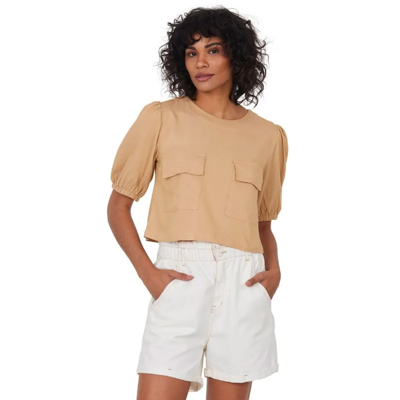 Cropped Feminina Blessed Bolsos Frontal Polo Wear Bege Claro G