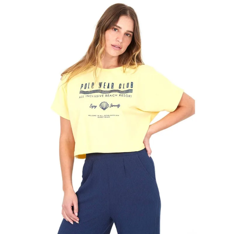 T-Shirt Cropped Feminina Nautical Polo Wear Amarelo Médio G