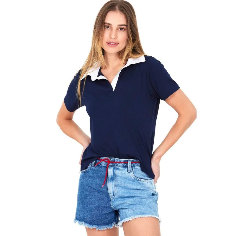 Blusa Polo Feminina Nautical Polo Wear Azul Escuro GG