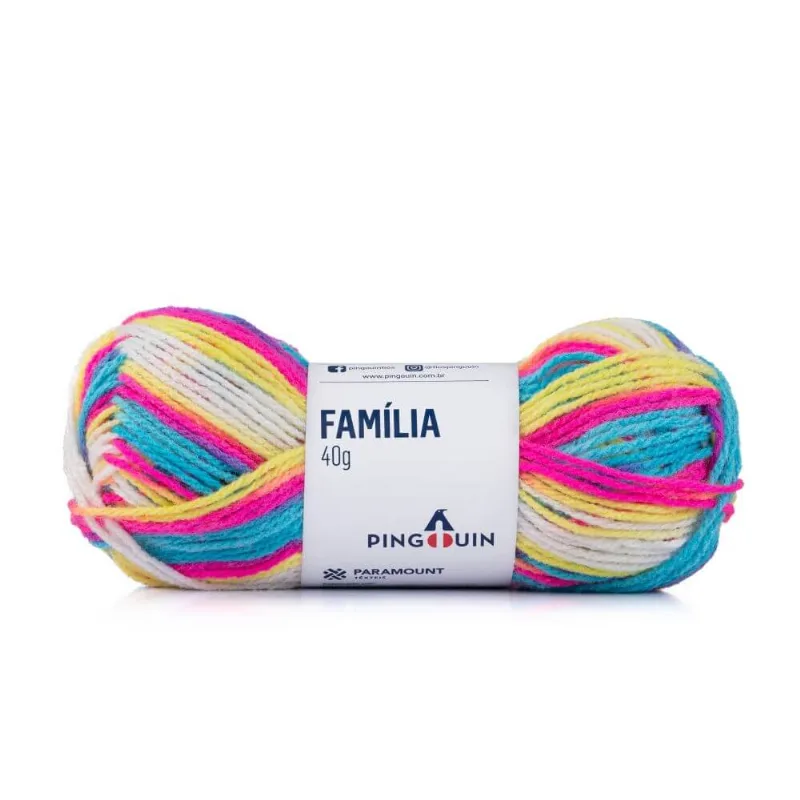 Kit 5 unidades Lã Família Cores 40 Gramas com 106 Metros - Pingouin - Blue Bright Mix 9144