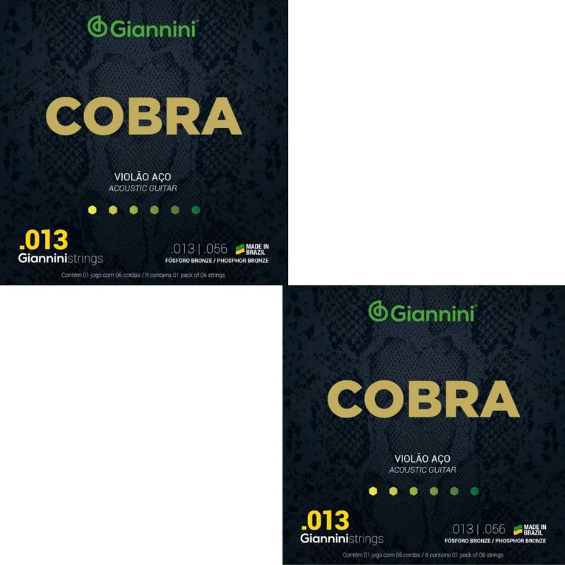 Kit 2 Encordoamento Violão Giannini Aço Cobra geeflxf Fósforo Bronze 0.013