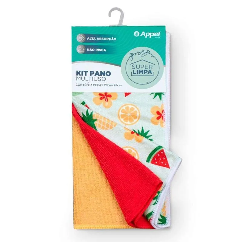 Kit Pano Multiuso Frutas 28cm X 28cm 3 Peças