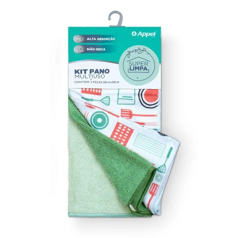 Kit Pano Multiuso Cozinha 28cm X 28cm 3 Peças