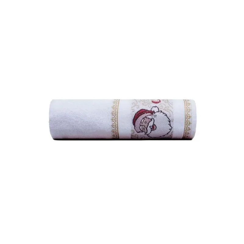 Toalha Lavabo Jacquard Natalina Papai Noel Branco 32 X 45cm