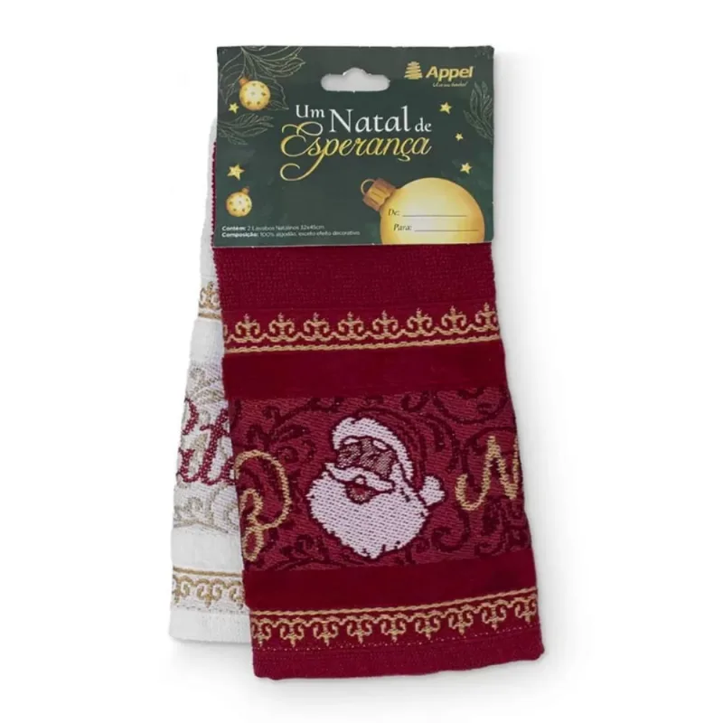 Jg Toalha 2 Pcs Lavabo Jacquard Noel Natalina Appel