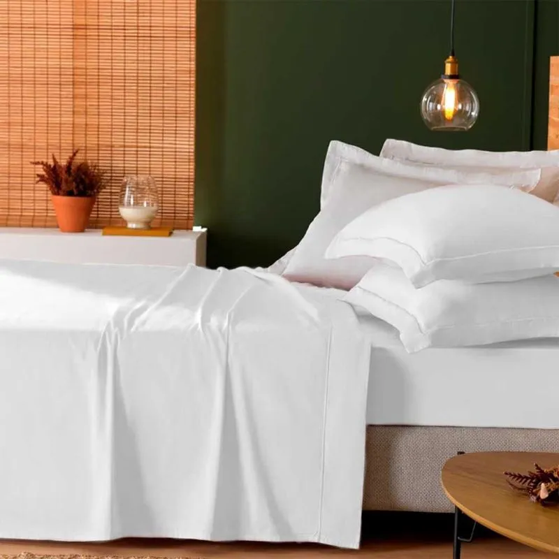 Jogo De Cama Casal Branco 300 Fios Percal 100% Algodão Treccenti Appel Home
