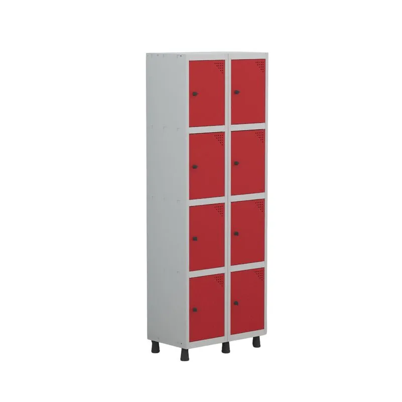 Armário Guarda Volume Locker Roupeiro 8 Portas Aço Grp 502/8 Vermelho E Cinza