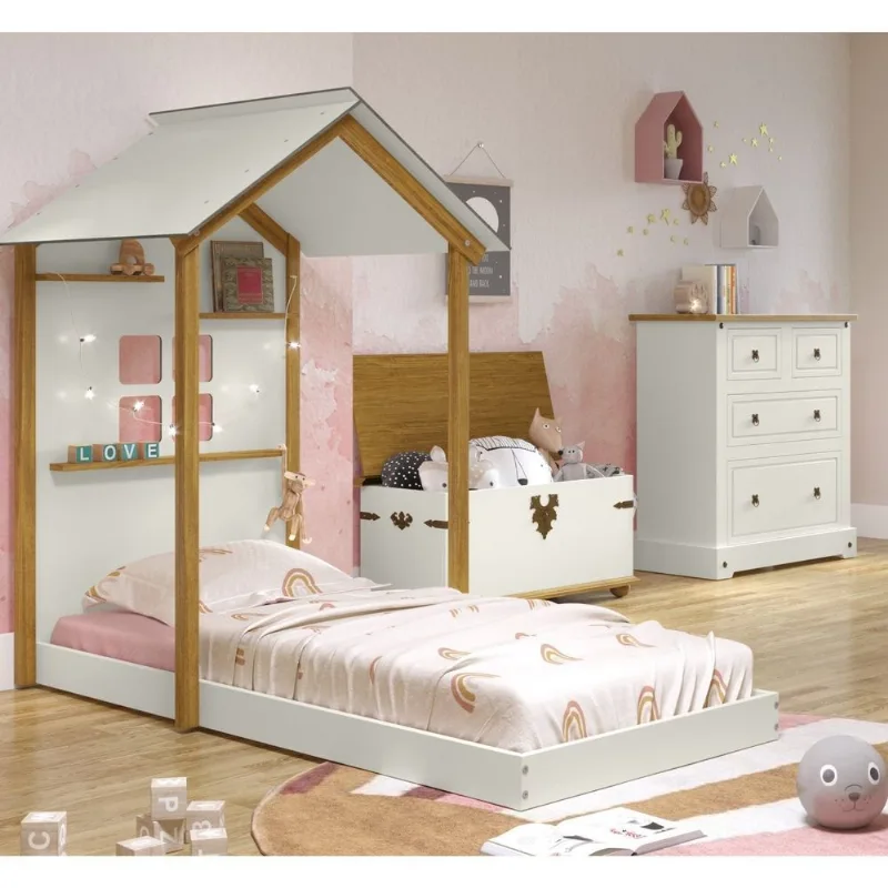 Cama Montessoriana Infantil Smile Yescasa Bege/Creme/Carvalho Creme / Carvalho