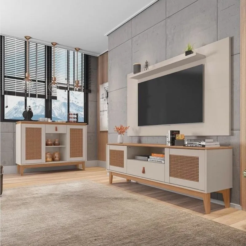 Conjunto Rack com Painel para TV até 60 Polegadas Retrô Esmeralda Buffet Diamante