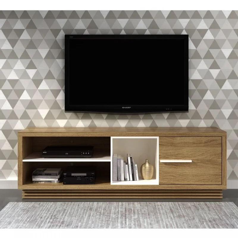 Rack para TV até 65 Polegadas 180cm 1 Nicho 2 Prateleiras 1 Porta Bege Natural