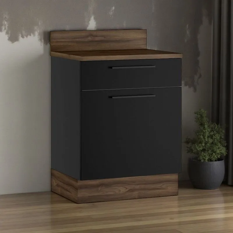 Balcão Em Aço De Cozinha Com Tampo 1 Porta 1 Gaveta 65cm Exclusive Itatiaia Grafite/preto Matt