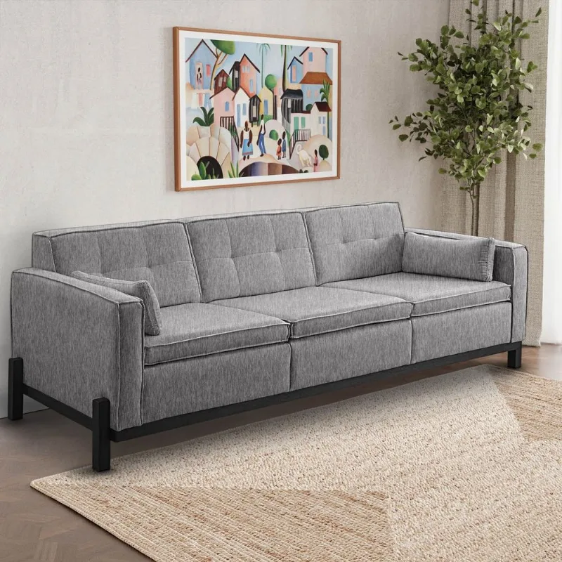 Sofá 3 Lugares 212cm em Linho Tiê CabeCasa MadeiraOriginals Cinza