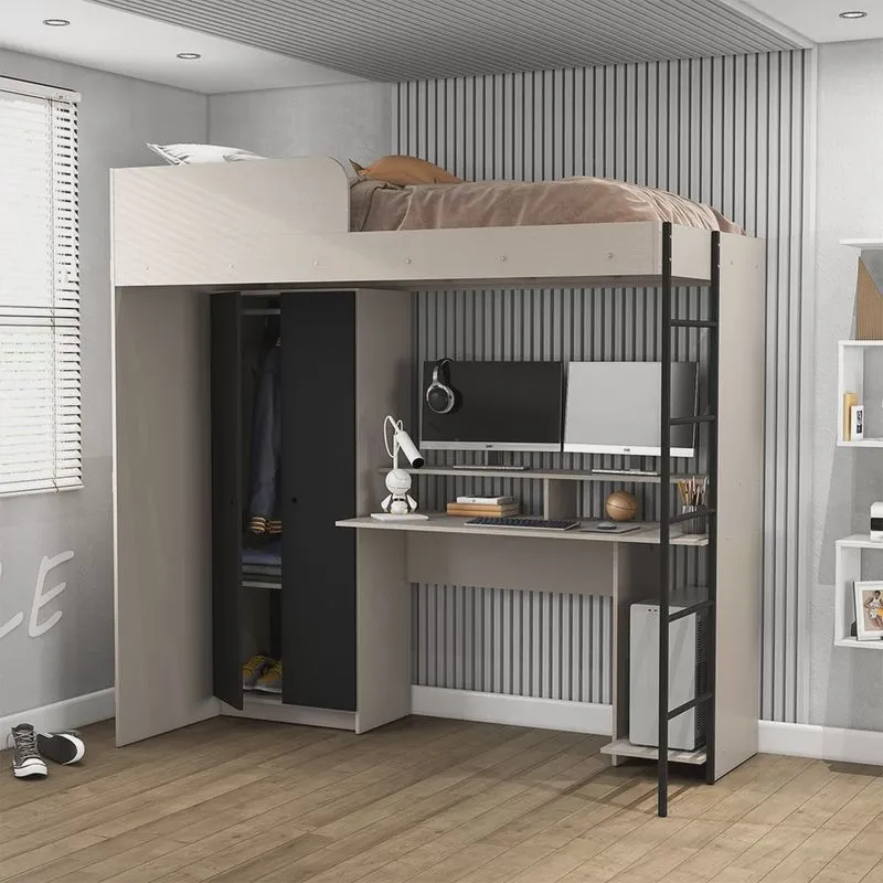 Cama Suspensa Multifuncional com Mesa Gamer 2 Portas Konza