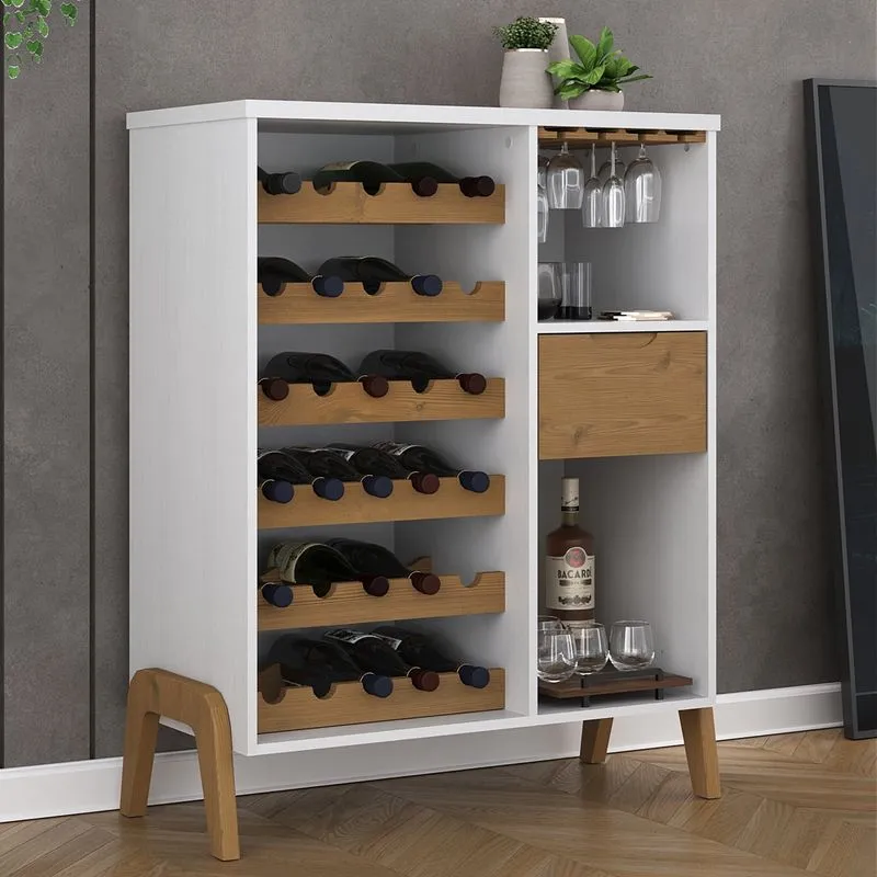 Adega 30 Garrafas Com Porta Taça 1 Gaveta Veneza Hecol Móveis Branco Tx/pinus Cera