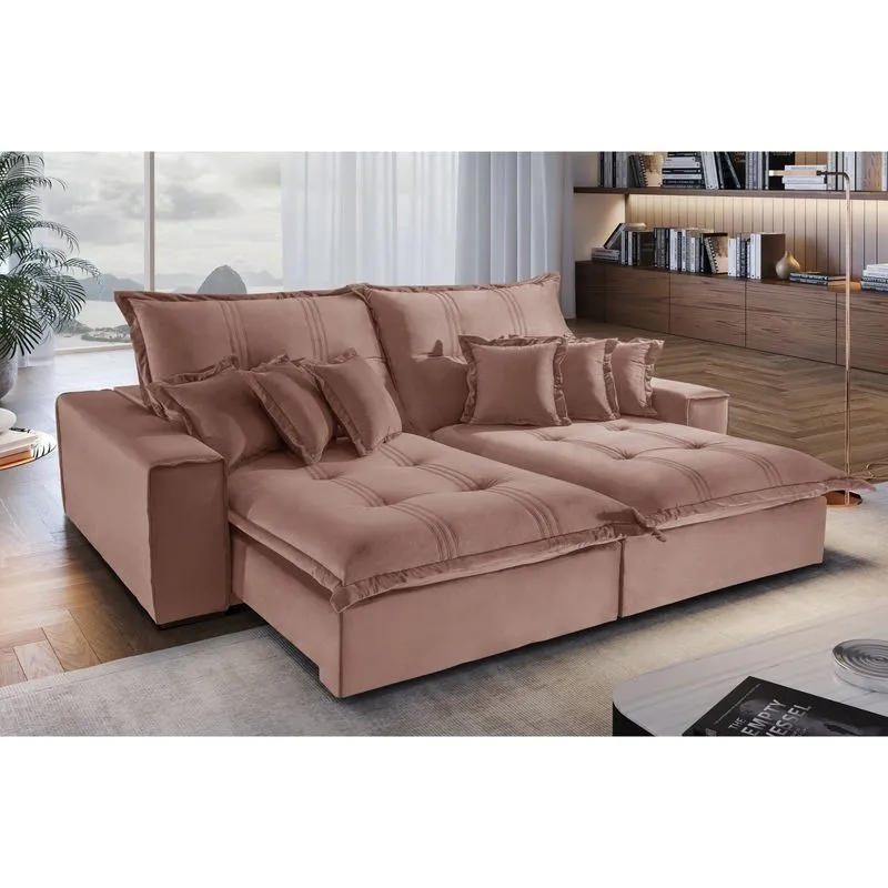 Sofá 2 Lugares Retrátil E Reclinável 200cm Noronhat Zara Estofados Rosa