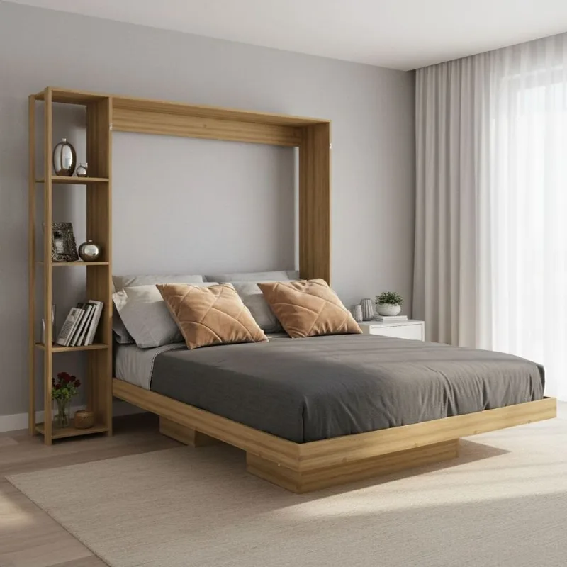 Cama Articulada de Casal com 4 Prateleiras e 2 Nichos CM8014 Laranja/Amêndoa Amendoa