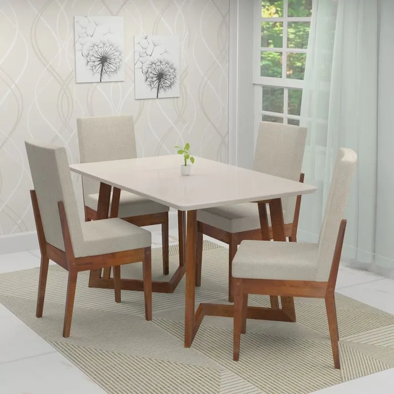 Conjunto Sala De Jantar 4 Lugares Madeira Mesa Califórnia E Cadeira Dakota Tecido A40