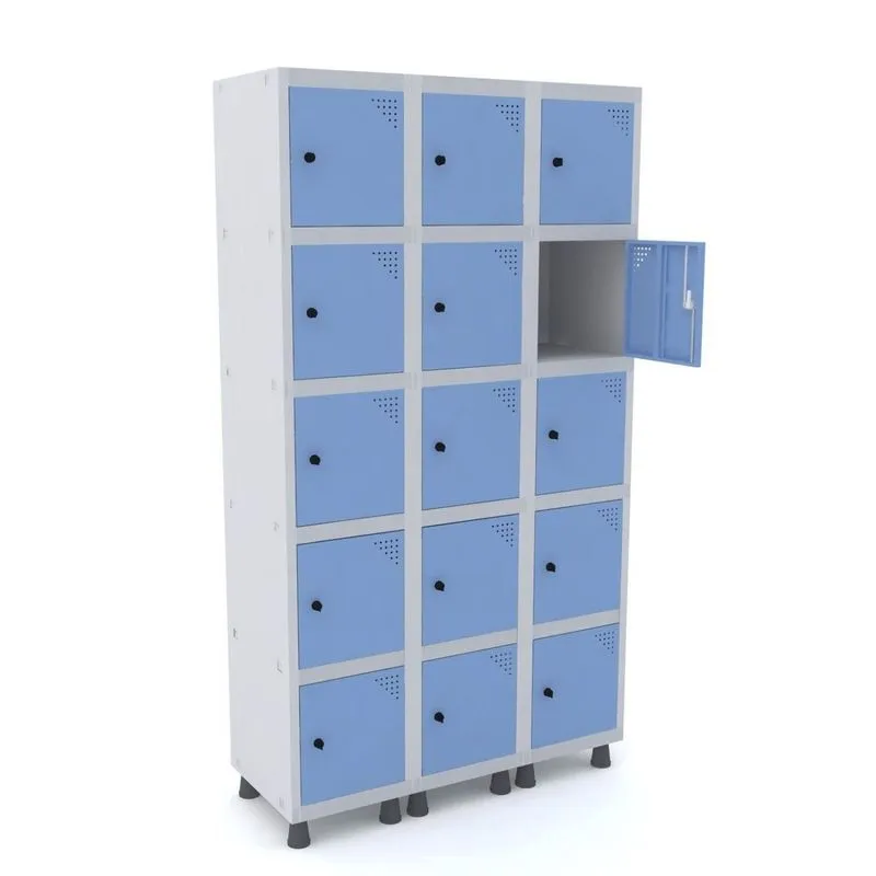 Armário Guarda Volume Locker Roupeiro 15 Portas Aço Grp 503/15 Azul E Cinza Cinza/azul Dali