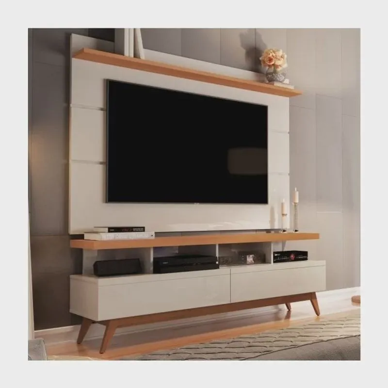Rack Com Painel Vivare 1.6 Wood Off White/Nature-Germai Móveis