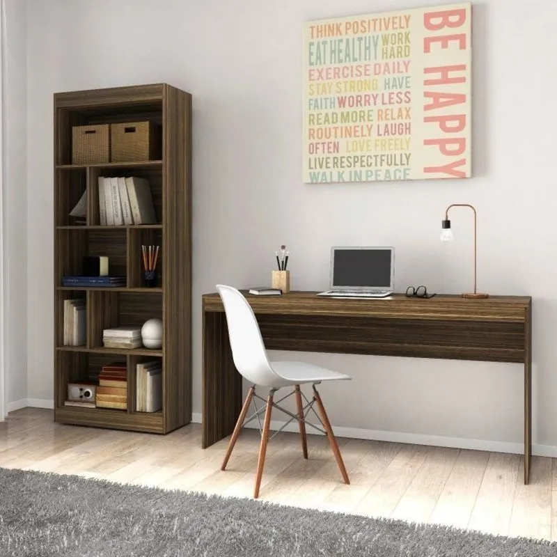 Conjunto 2 Peças Escrivaninha Reta 150cm Estante Livreiro 4 Prateleiras Marrom