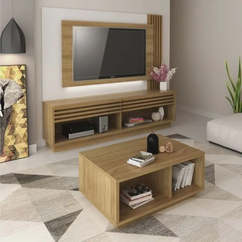 Conjunto Rack com Painel para TV até 65 Polegadas com LED Mesa de Centro Splendore Espresso