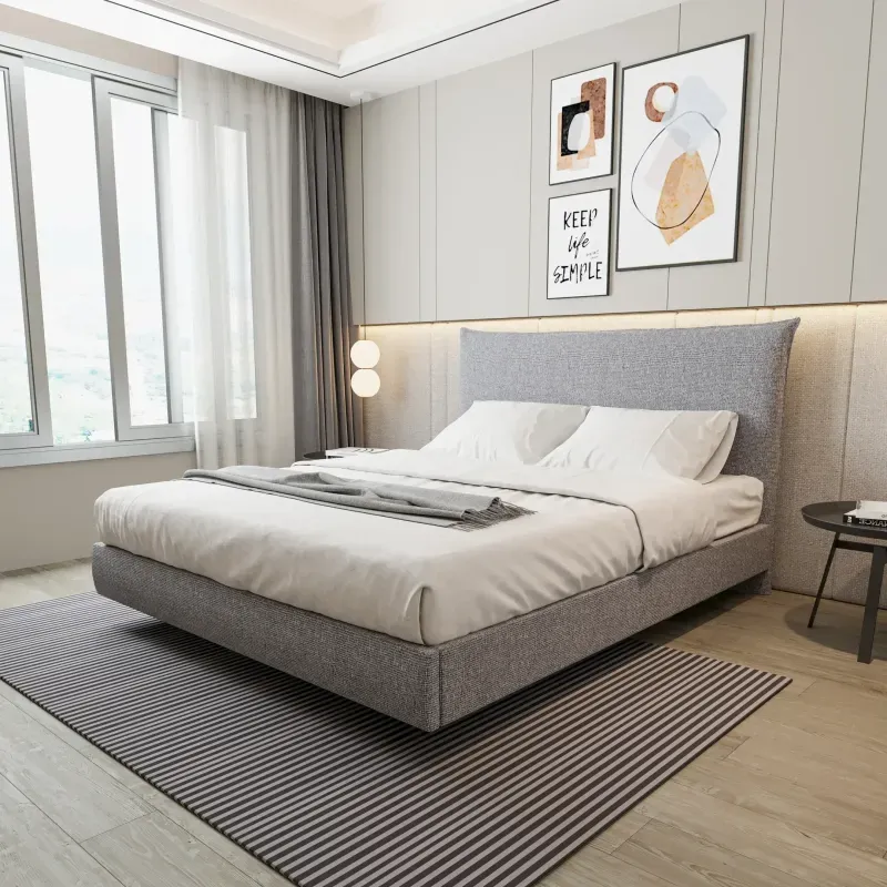 Cama Casal Boreal Flutuante CabeCasa MadeiraOriginals Cinza Cinza