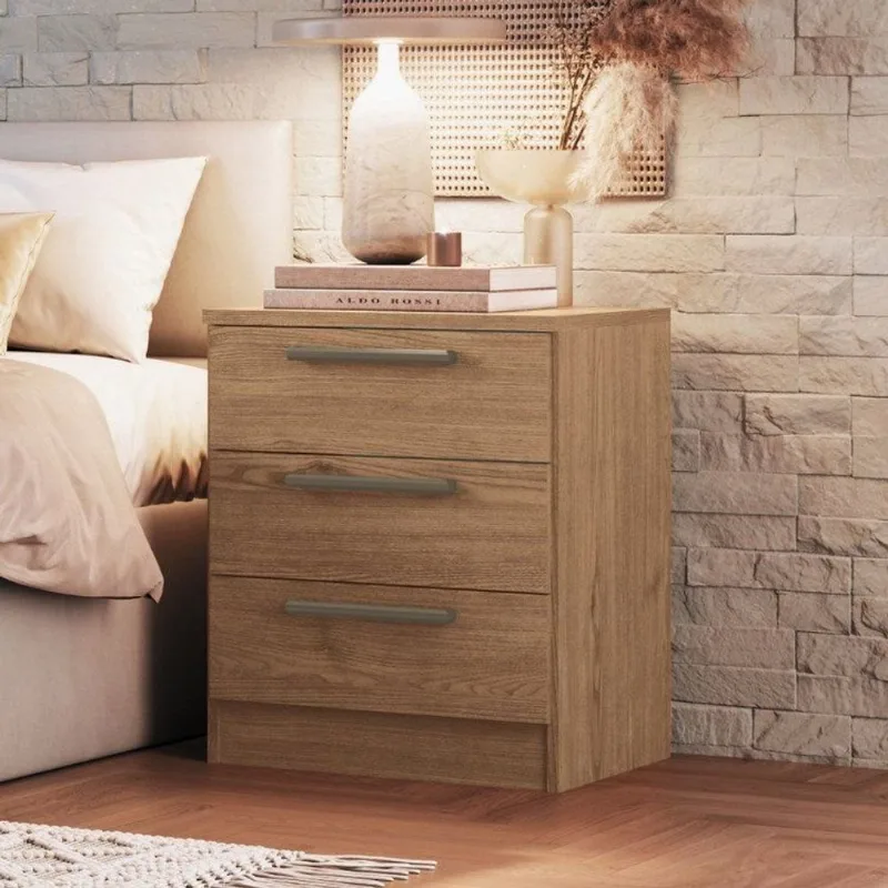 Mesa de Cabeceira Modulada 3 Gavetas Requinte+ 100% MDF Marrom Macadâmia