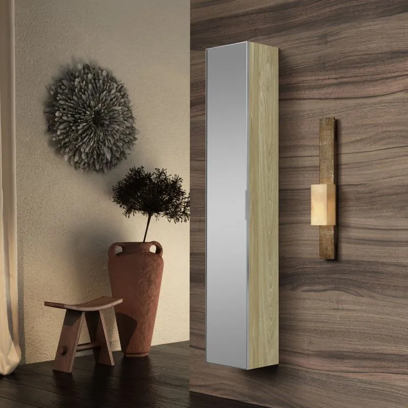 Armário Vertical Para Banheiro Com Porta Espelhada Bumi Wood