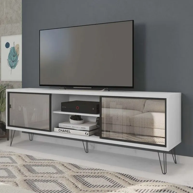 Rack para TV até 72 Polegadas Industrial Retrô 180cm em bp Porta Reflecta Multiverso CabeCasa